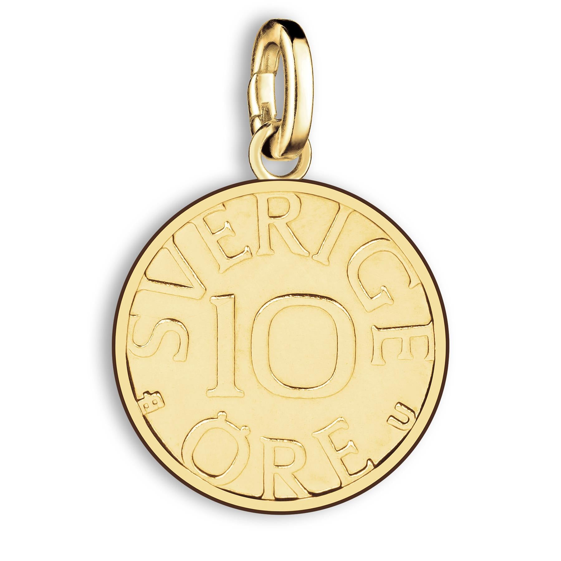 Swedish 10 Öre Coin Charm | 925 Sterling Silver 18K Gold Plated | 1976 - 1991