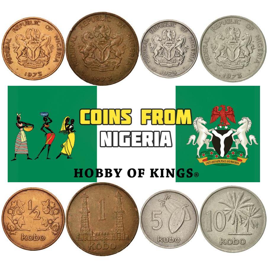 Нигерия | Набор из 4 монет | 1/2 1 5 10 Кобо | 1973 - 1986
