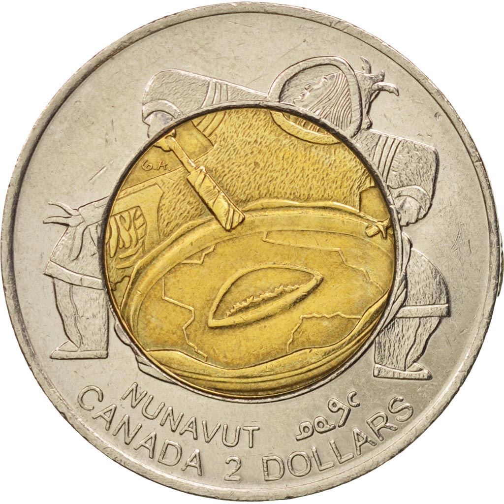 Canadá | Moneda de 2 dólares | Tambores inuit | Bimetálica | KM:357 | 1999