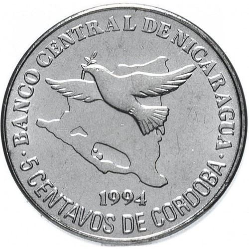 Nicaragua Coin Nicaraguan 5 Centavos Coin | Peace Dove | KM80 | 1994