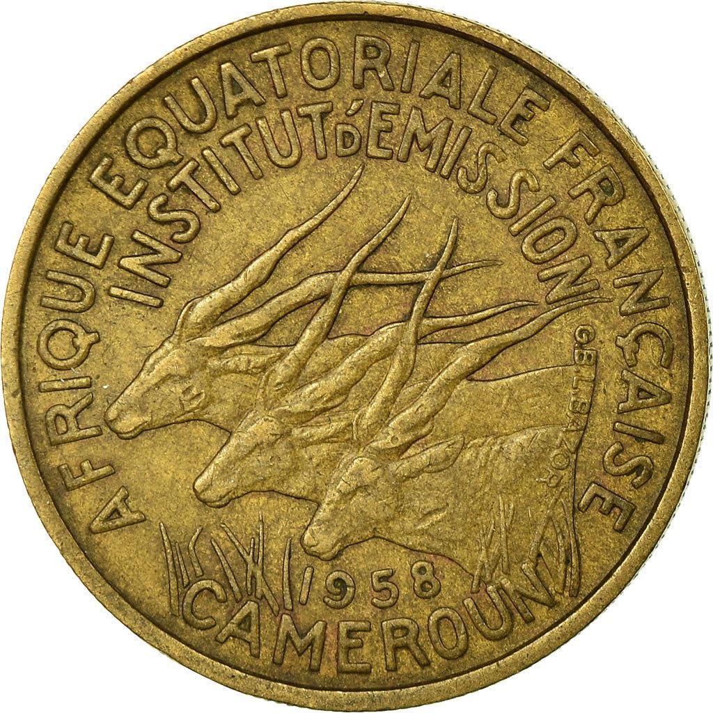 French Equatorial Africa | 25 Francs Coin | Antelope | Crops | Wreath | Km:12 | 1958