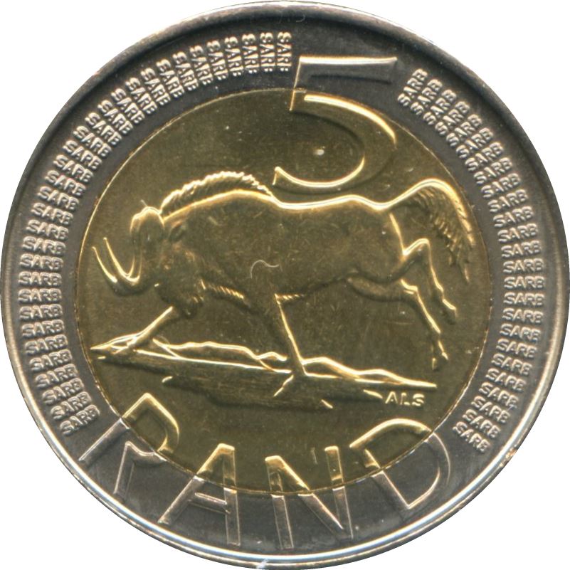 South Africa | 5 Rand Coin | Animals | Wildebeest | Gnu | Km:492 | 2006