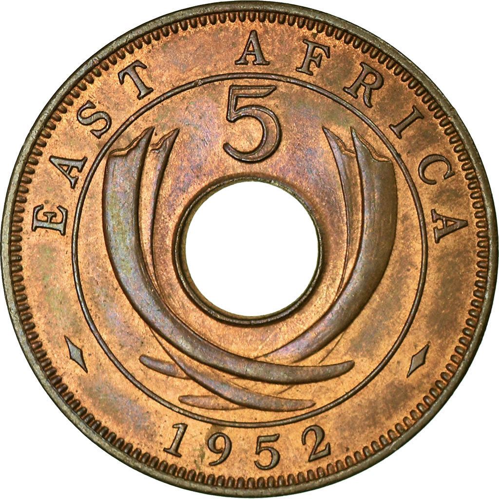 East Africa | 5 Cents Coin | Crown | Tusks | Km:33 | 1949 - 1952