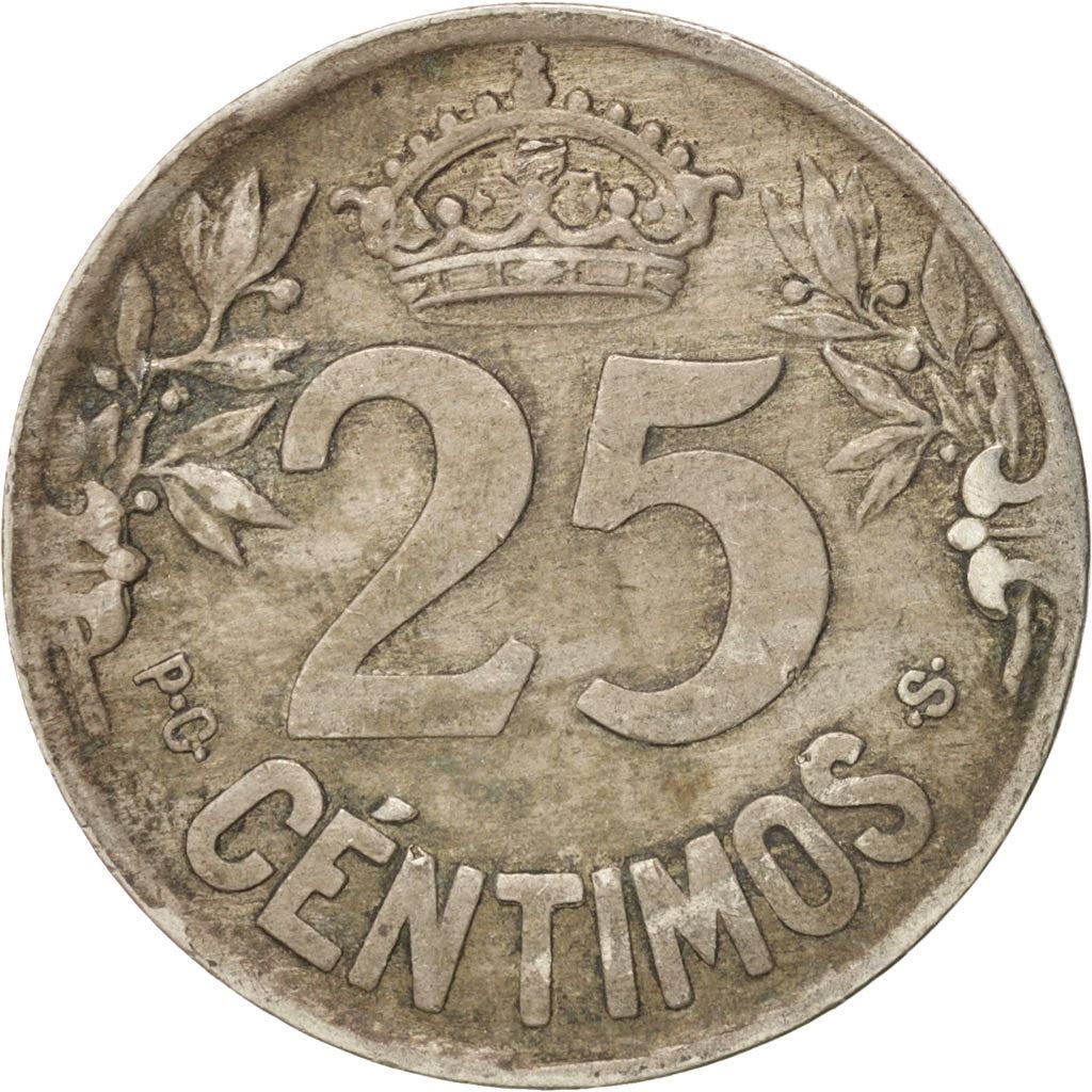 Spanien | 25 Centimos Mønt | Skib karavel | Km:740 | 1925