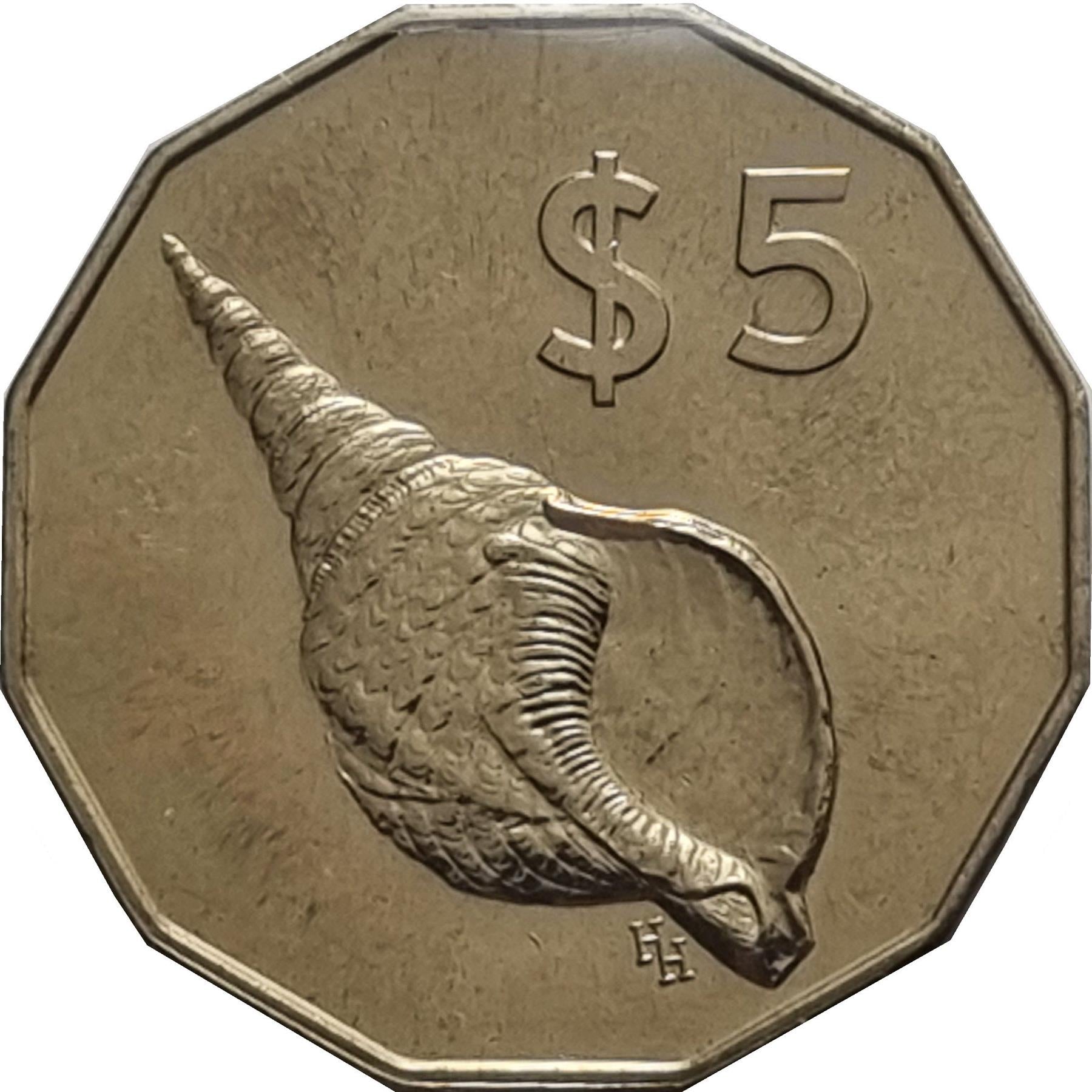 Cook Islands | 5 Dollars Coin | Elizabeth II | Conch Shell | KM:39 | 1987 - 1994