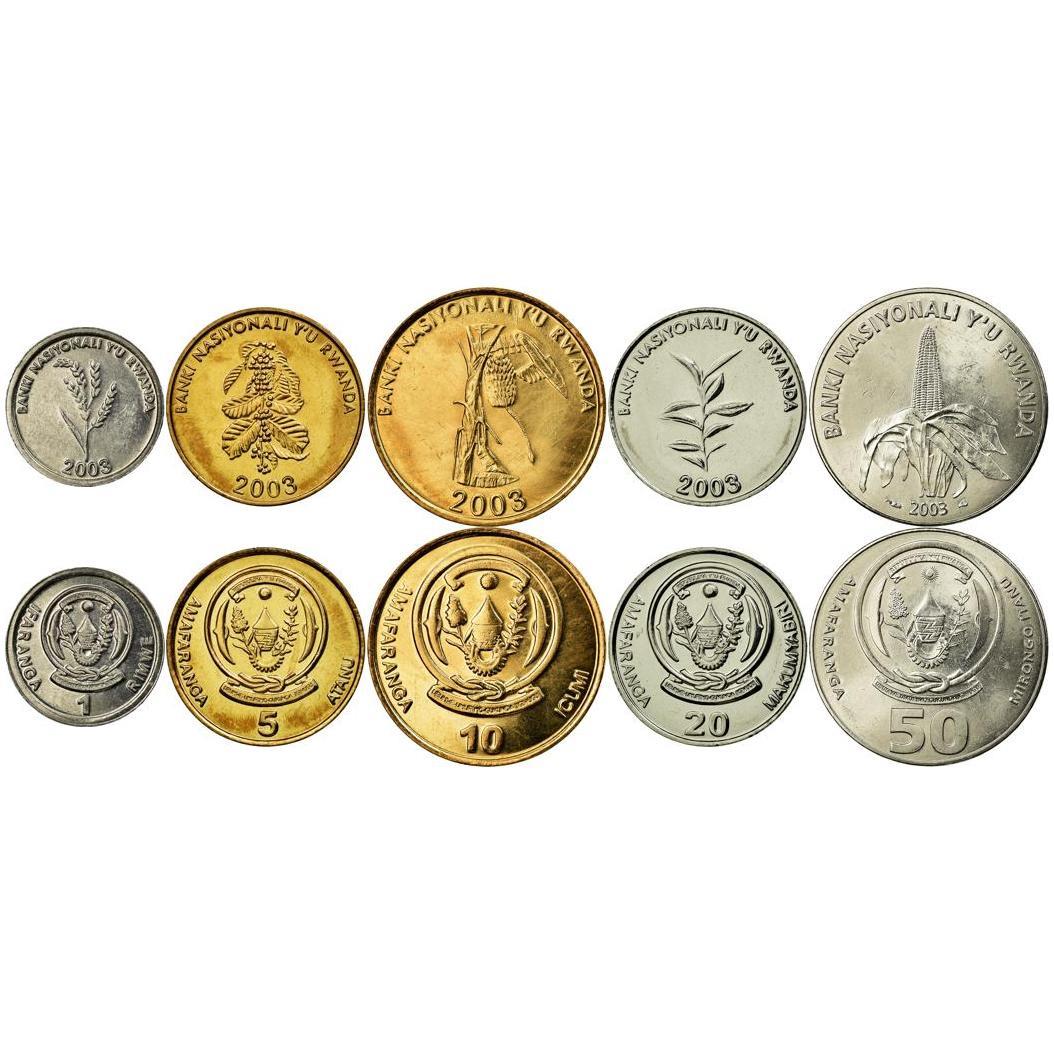 Rwanda | 5 Coin Set | 1 Ifaranga 5 10 20 50 Amafaranga | 2003