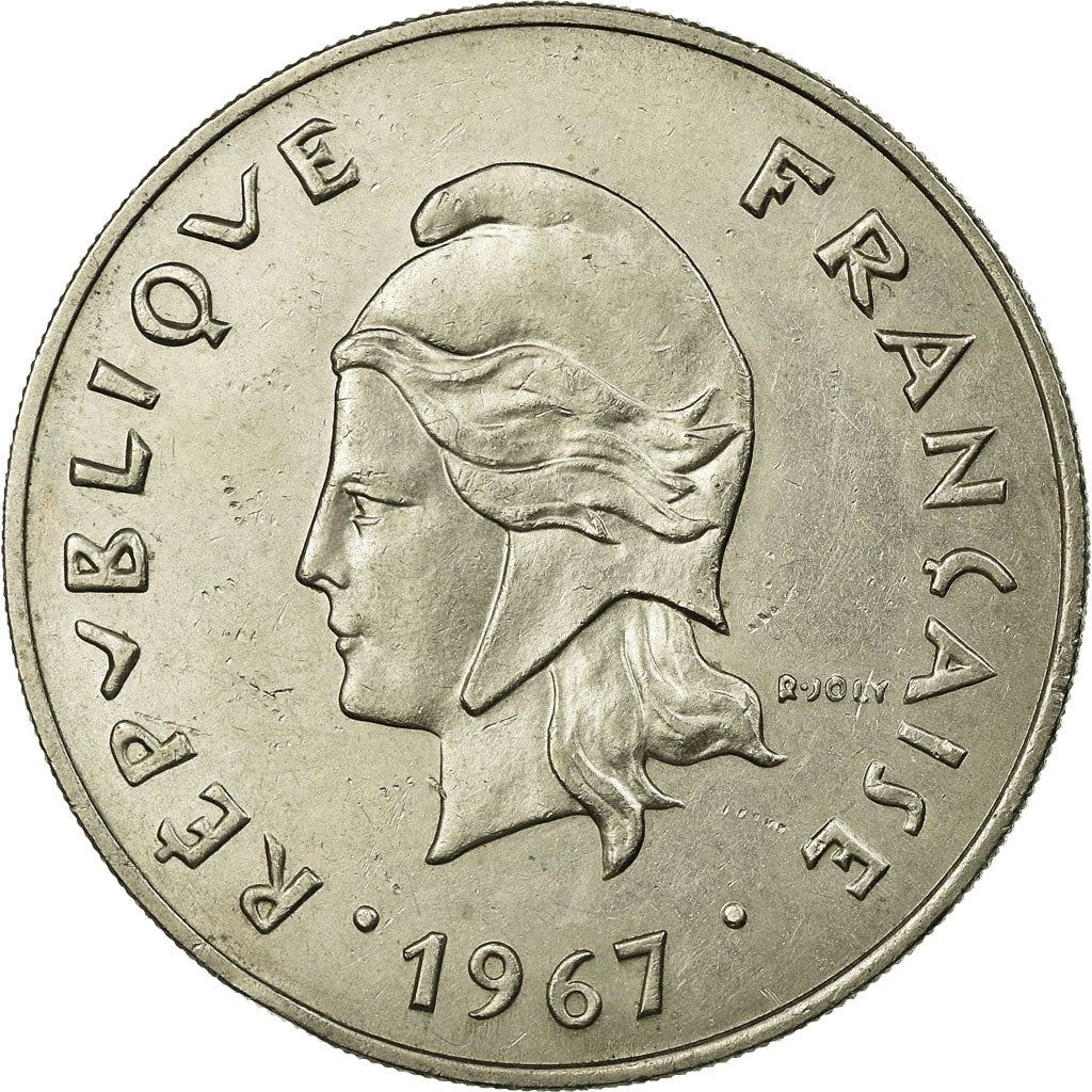 French Polynesia 50 Francs Coin | Marianne | Phrygian Cap | Moorea Harbor | KM7 | 1967