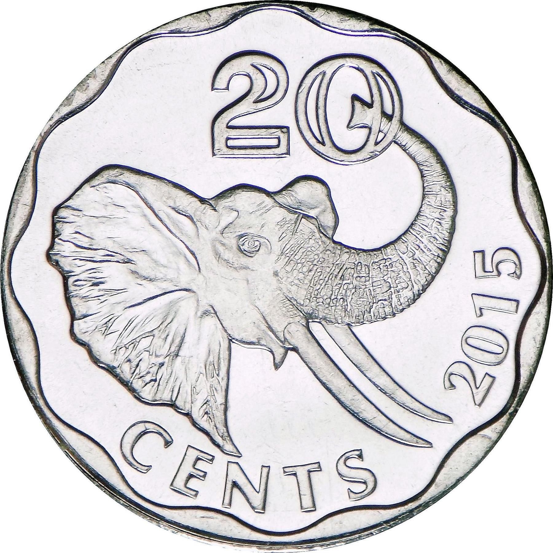Kingdom of Swaziland | 20 Cents Coin | King Mswati III | Elephant | KM:64 | 2015