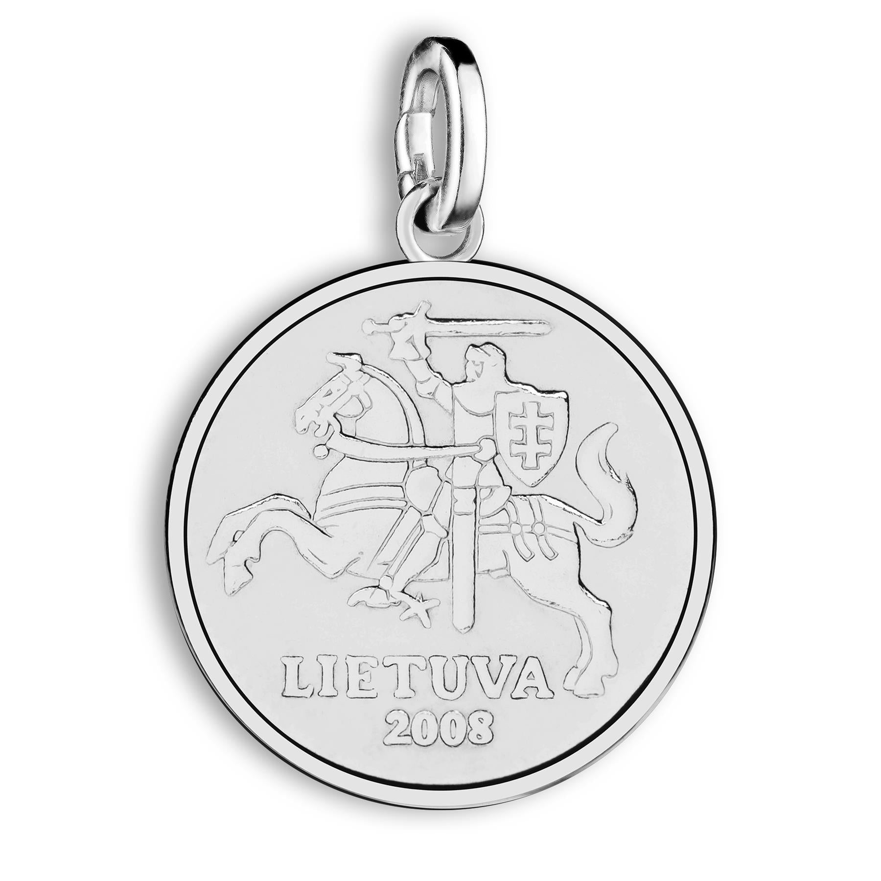 Lithuanian 10 centų Coin Charm | 925 Sterling Silver Rhodium Plated | 1998 - 2014
