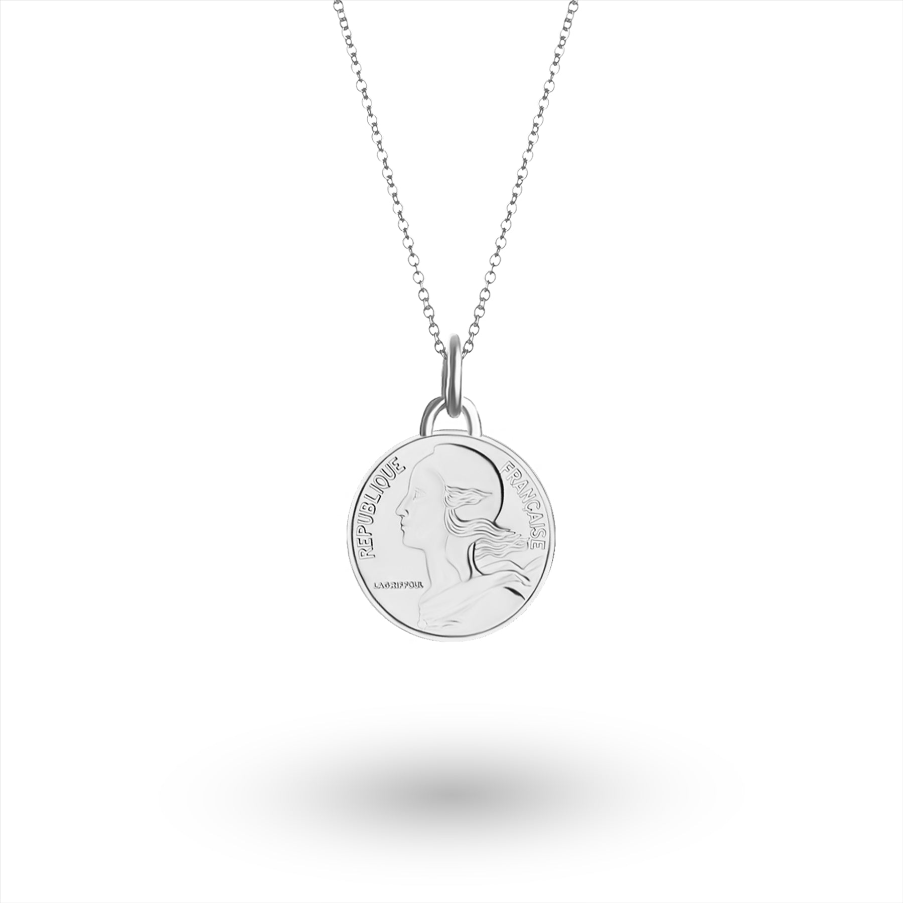 French Coin Necklace | Medallion Pendant Jewelry | Rhodium Plated 10 Centimes | 1966 - 2001