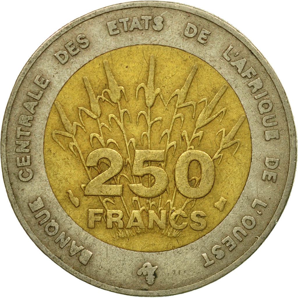 Western African States | 250 Francs Cfa Coin | Emblem of Central Bank | Africa | Corn | Km:13 | 1992 - 1996