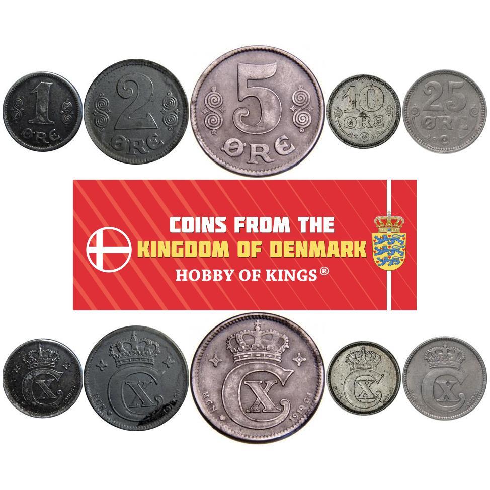 Denmark | 5 Coin Set | 1 2 5 10 25 Ore | 1918 - 1923