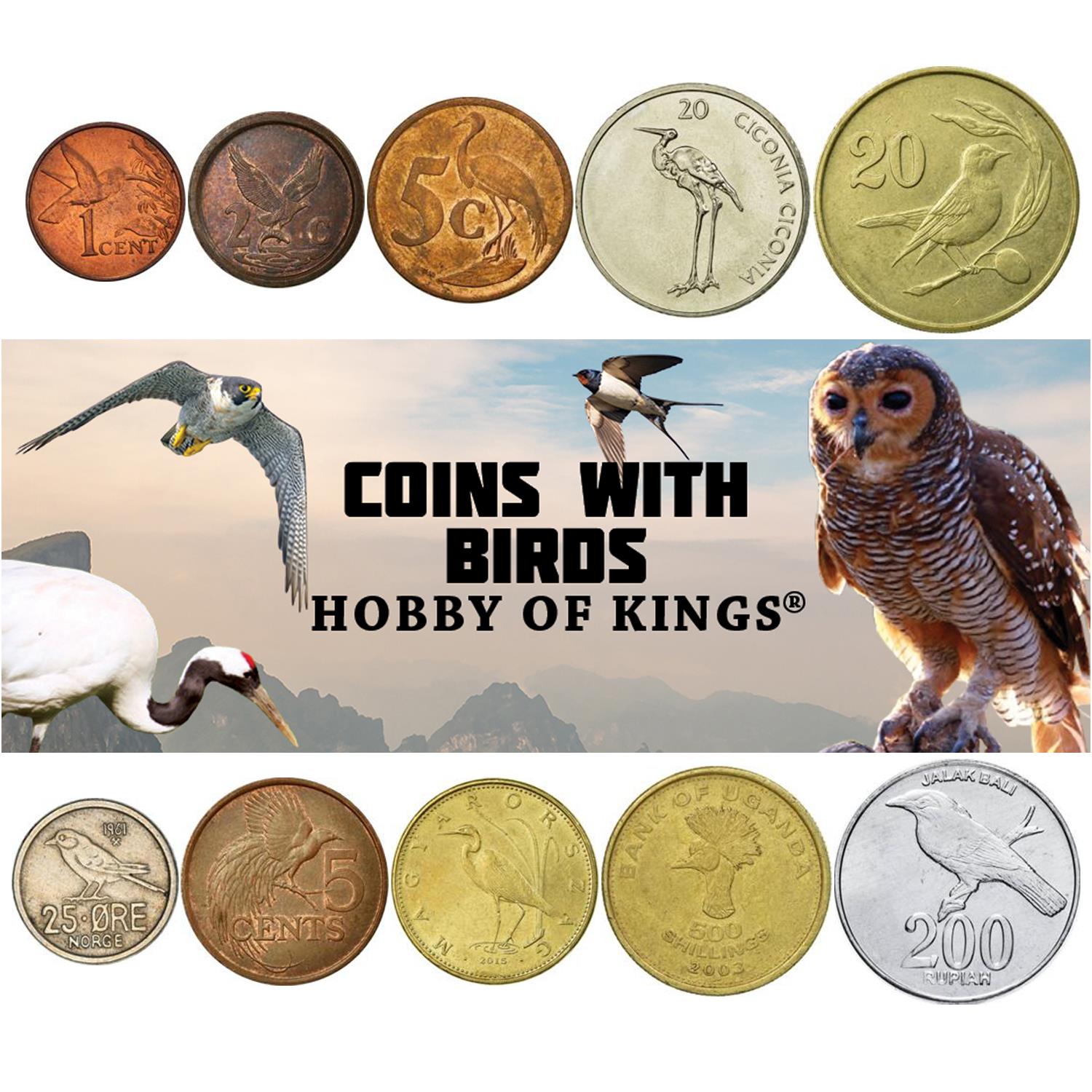 Coins With Feathered Birds | Many Species | Parrots Hawks Roosters Eagles Warblers