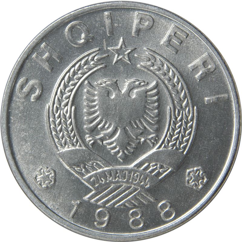 Albansk 1 Lek Mønt | Pentagonformede Roser | KM74 | 1988