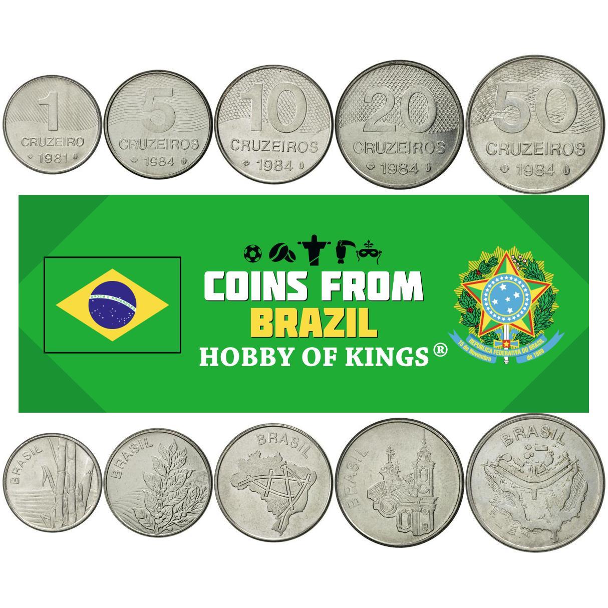 Brazil | 5 Coin Set | 1 Cruzeiro 5 10 20 50 Cruzeiros | 1979 - 1984