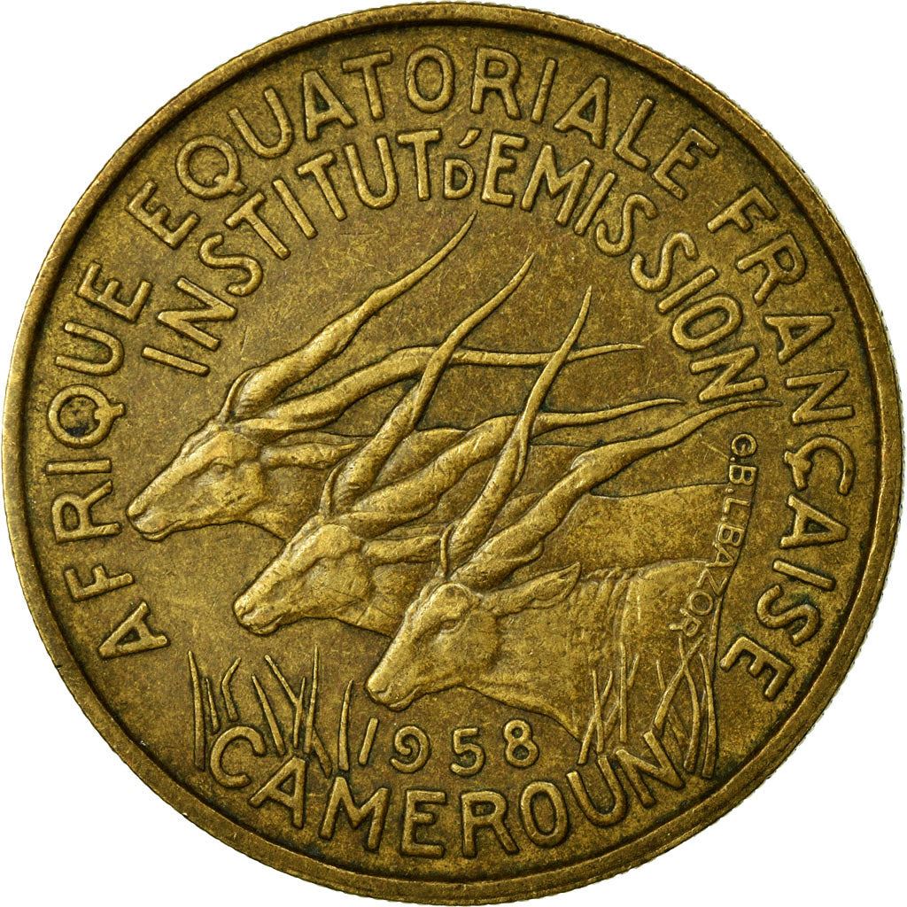 French Equatorial Africa | 25 Francs Coin | Antelope | Crops | Wreath | Km:12 | 1958