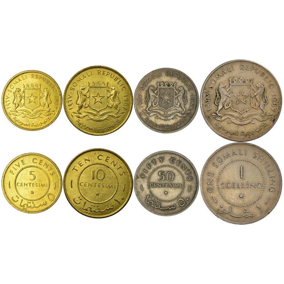 Somalia | 4 Coin Set | 5 10 50 Centesimi 1 Scellino | 1967