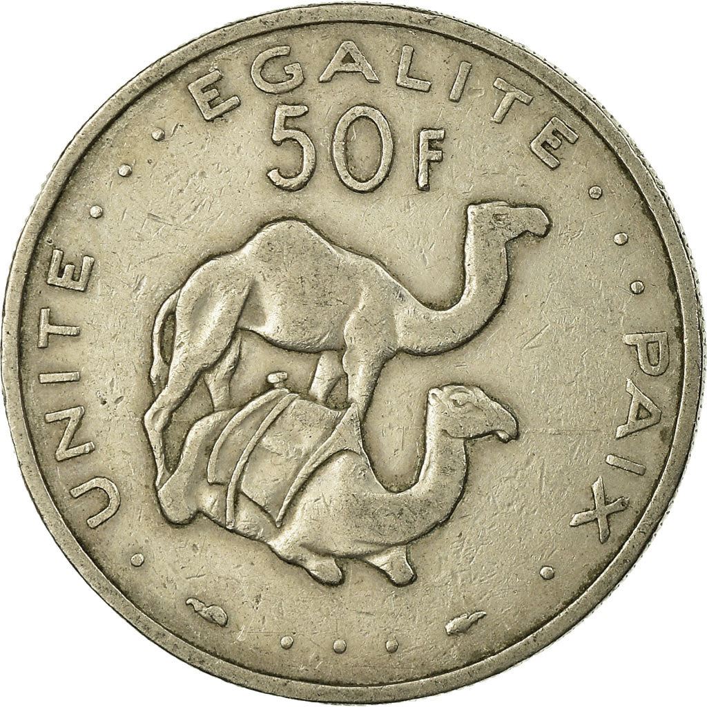 Djibouti | 50 Francs Coin | Knife | Spear | Shield | Dromedary Camels | Km:25 | 1977 - 2017