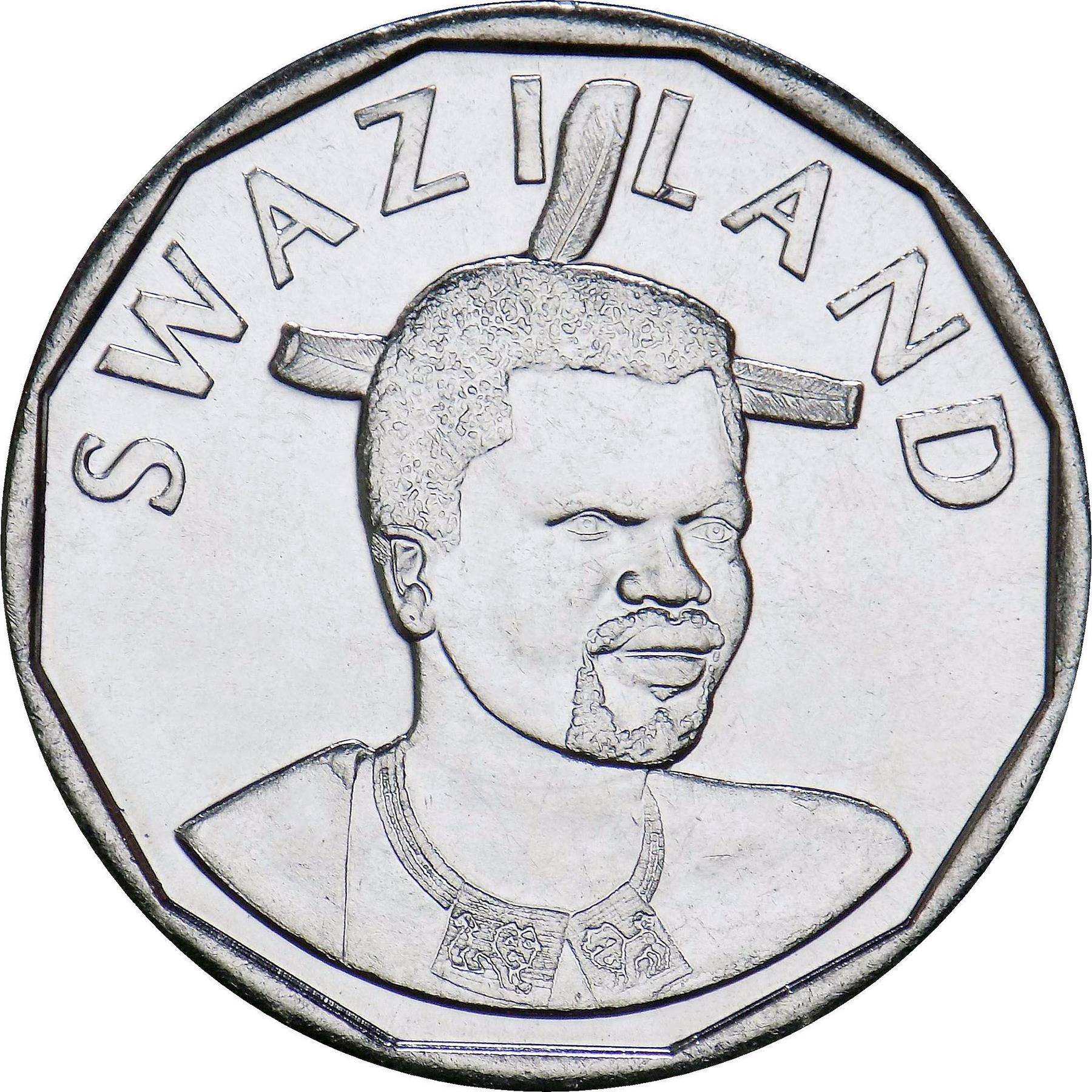 Kingdom of Swaziland | 50 Cents Coin | King Mswati III | Lion | Elephant | KM:65 | 2015