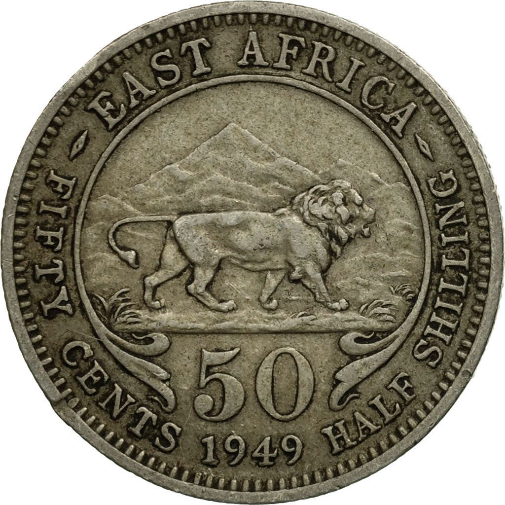 East Africa | 50 Cents Coin | George VI | Lion | Mountains | Km:30 | 1948 - 1952