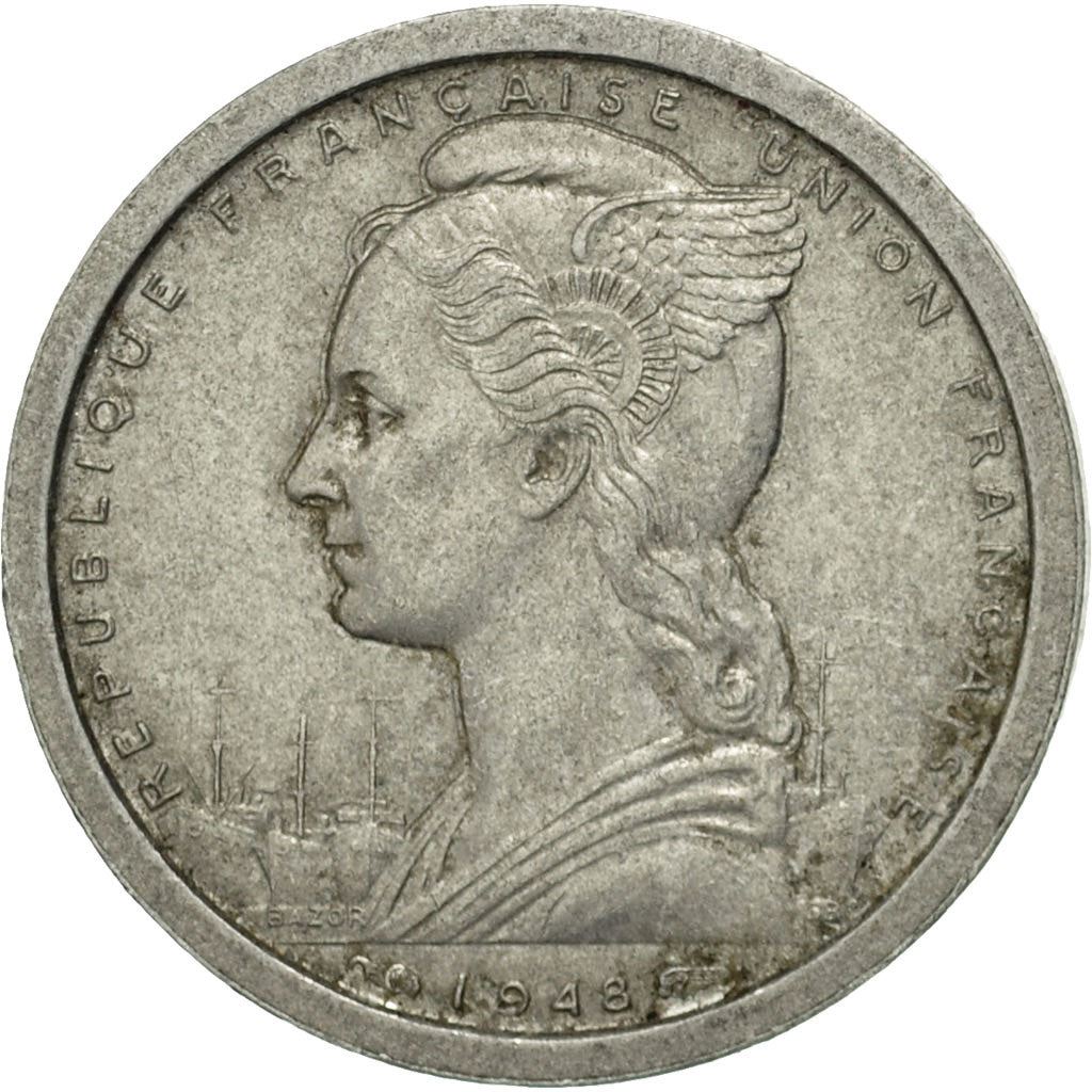 French West Africa | 1 Franc Coin | Marianne | Gazelle | Maize | Km:3 | 1948 - 1955