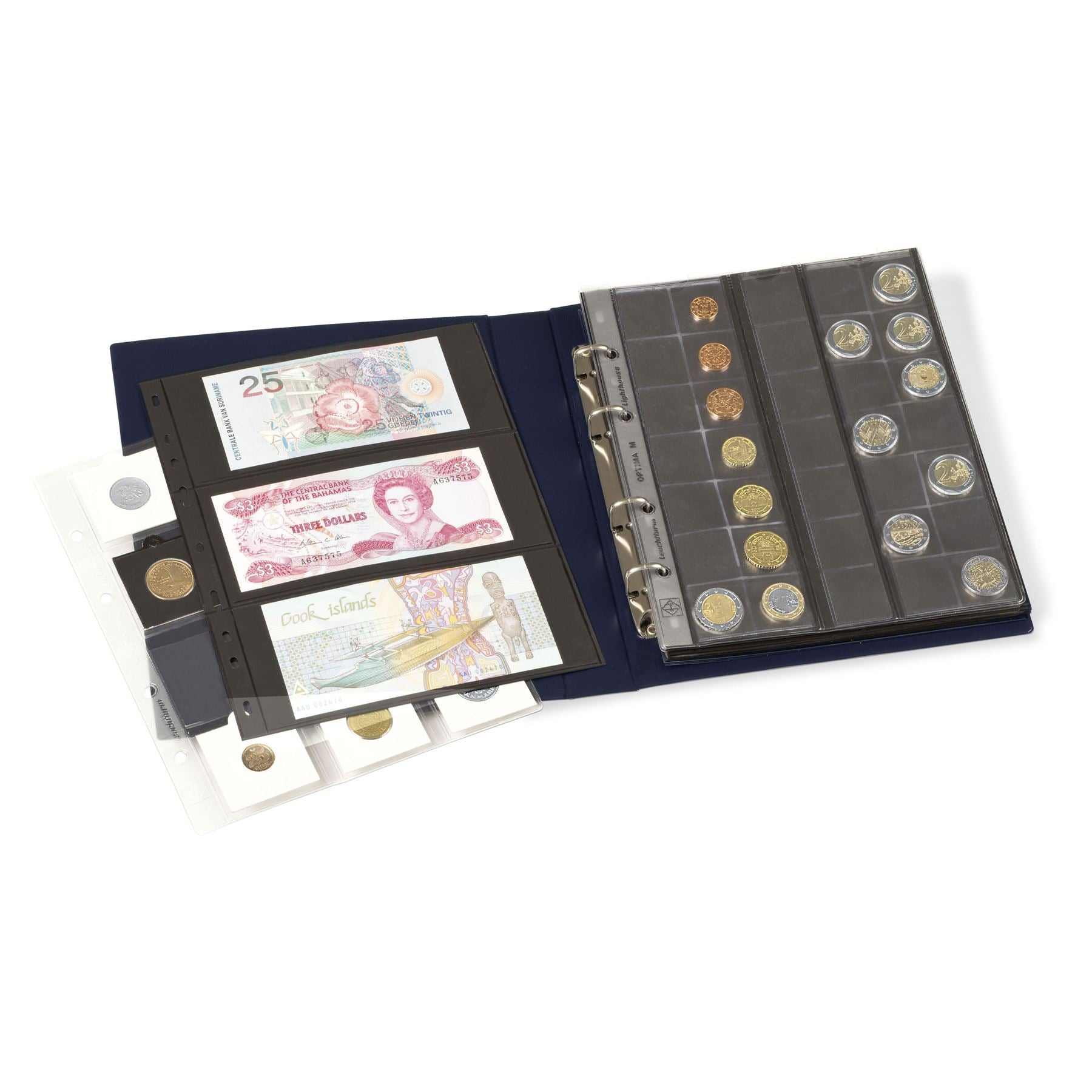 OPTIMA EASY Ring Binder | Coin and Banknote Album | Up to 50 Sheet Capacity | Blue & Silver