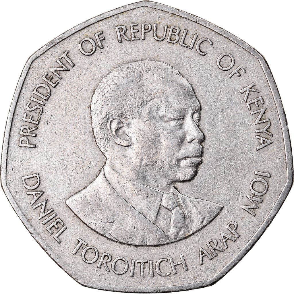 Kenya 5 Shilling | Skjold | Øks | Løve | Fugl | Spyd Mynt | KM23 | 1985