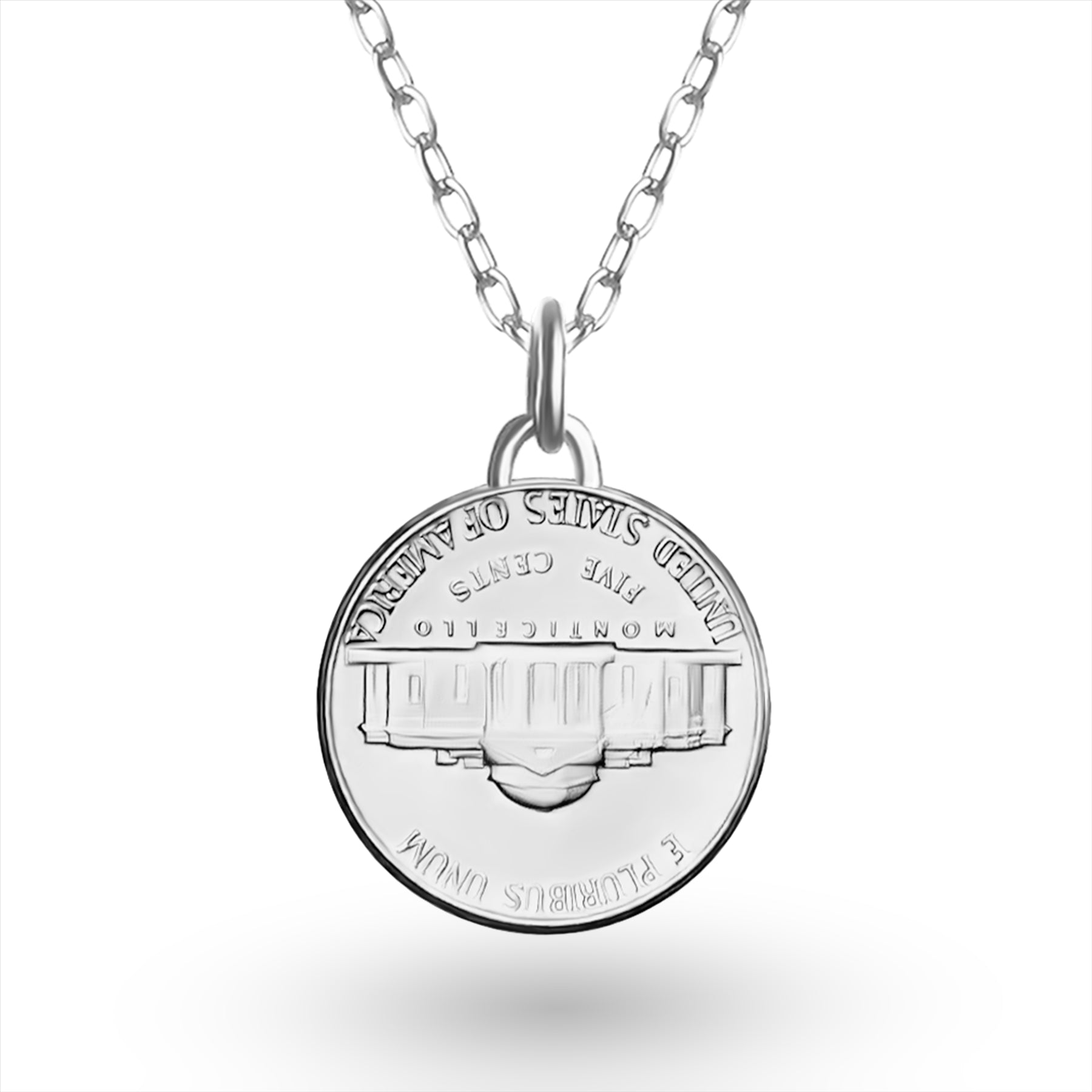 US Coin Necklace | Medallion Pendant Jewelry | Rhodium Plated United States of America 5 Cents | T. Jefferson | 2002