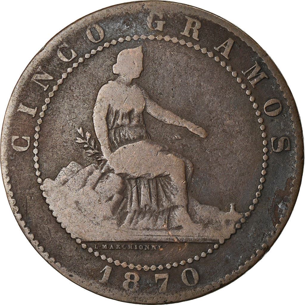 Spain 5 Centimos Coin | Provisional Government | KM662 | 1870