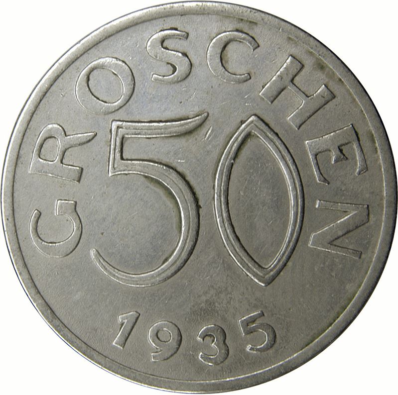 Austria | 50 Groschen Coin | Copper-nickel | Double-headed eagle | KM:2854 | 1935 - 1936
