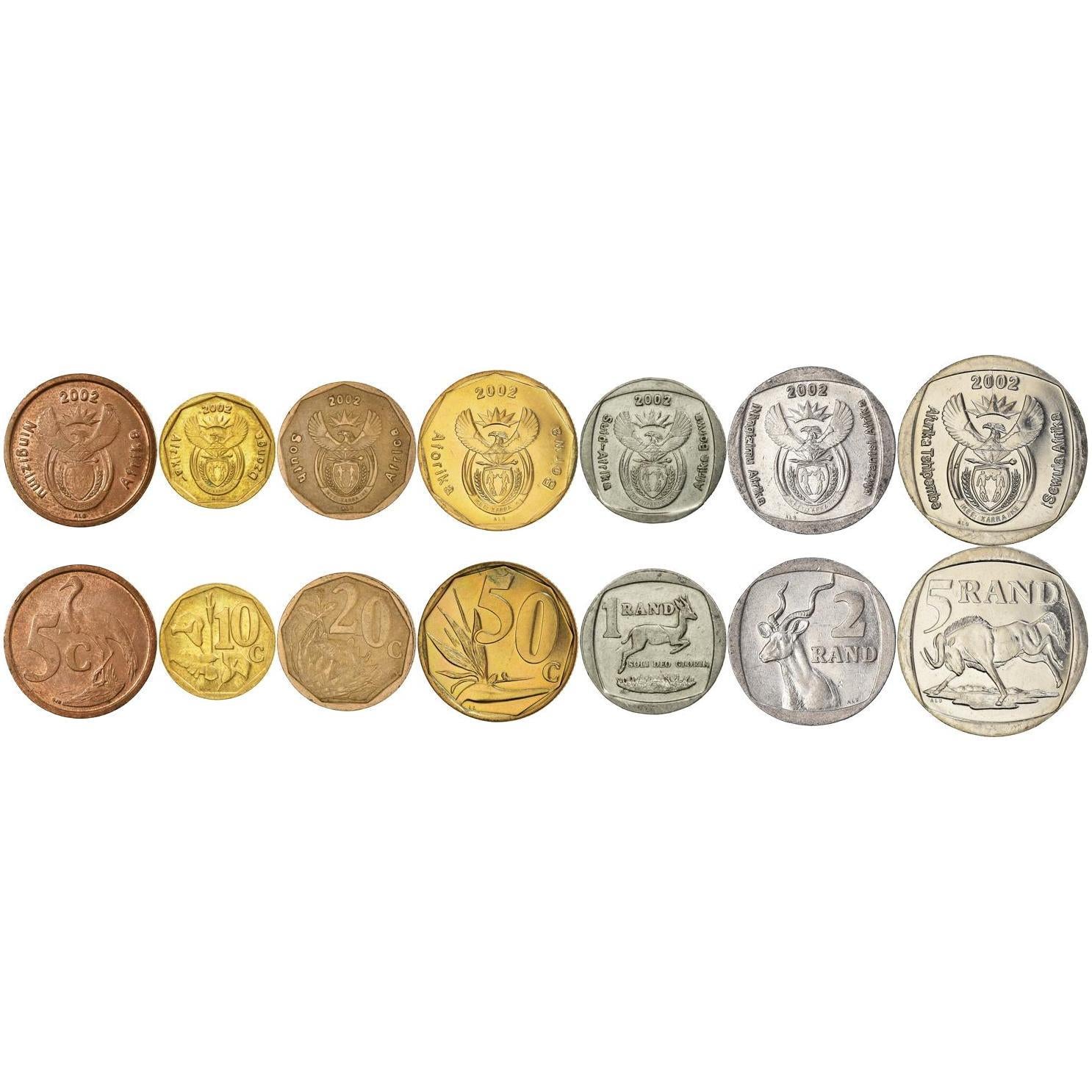South Africa 7 Coin Set | 5 10 20 50 Cents 1 2 5 Rand | 2002