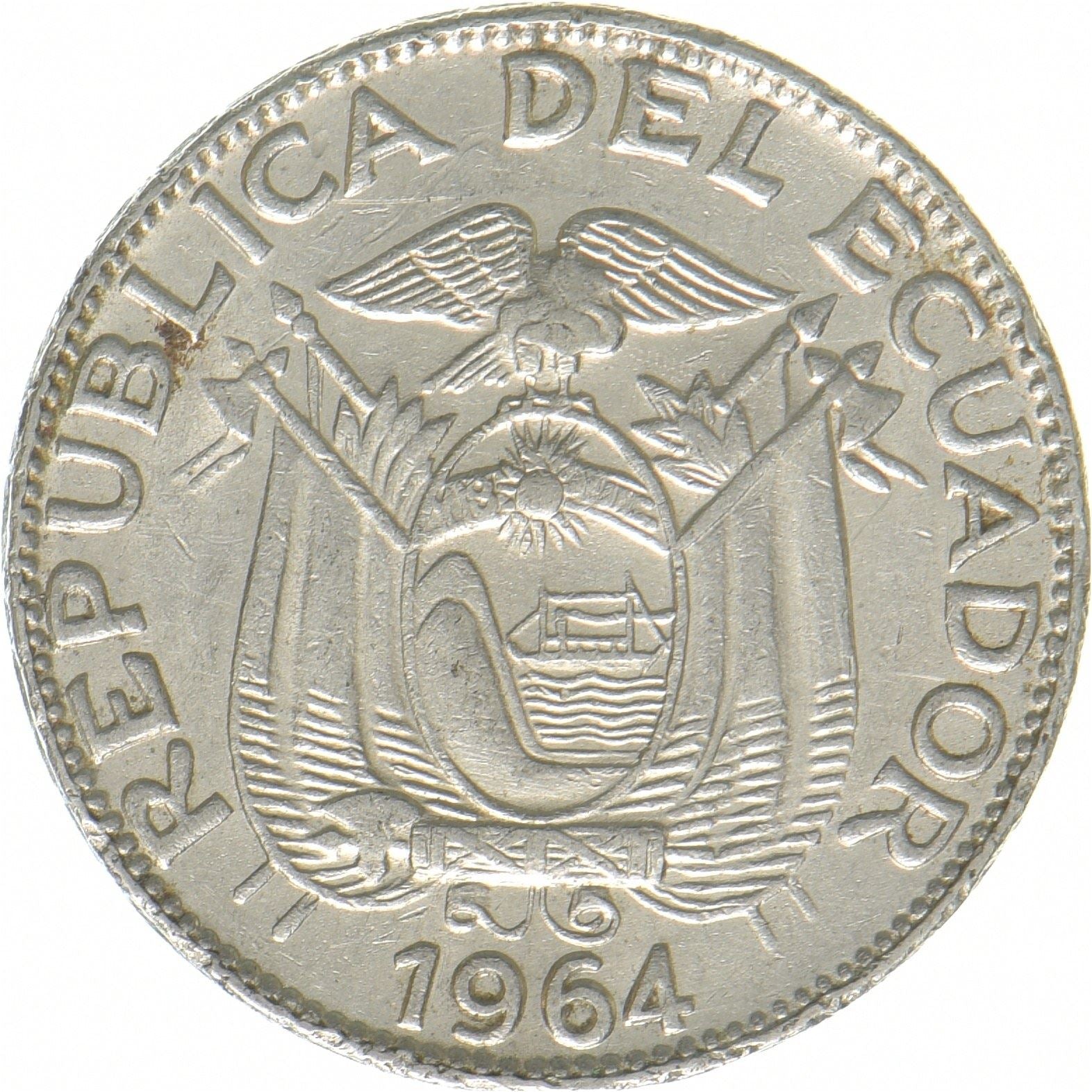 Ecuador | 10 Centavos | Nickel clad steel | Coat of Arms | KM:76c | 1964-1972