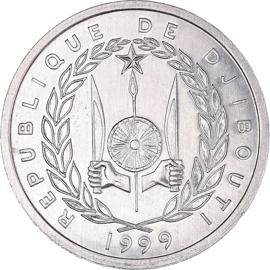 Djibouti | 2 Francs Coin | Knife | Spear | Shield | Waterbuck | Km:21 | 1977 - 1999