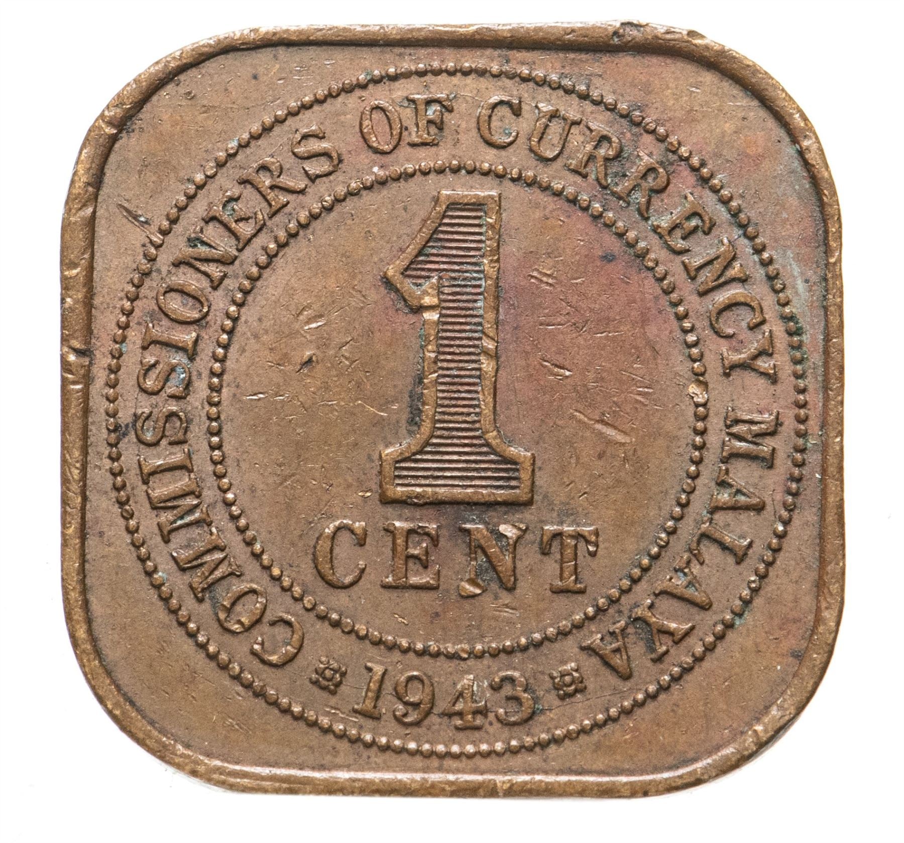 Malaya | 1 Cent Coin | George VI | Small Type | KM:6 | 1943 - 1945