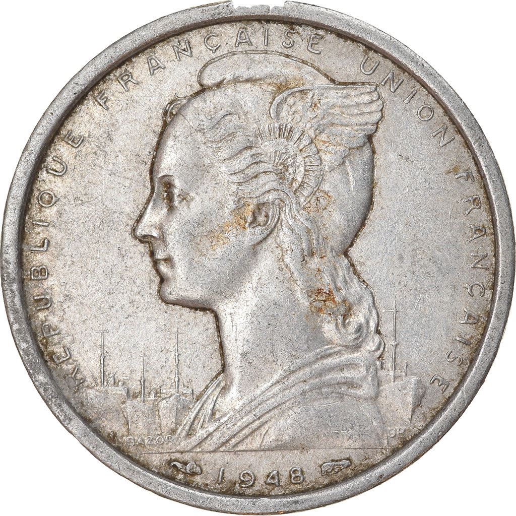 French West Africa | 2 Francs Coin | Marianne | Gazelle | Maize | Km:4 | 1948 - 1955
