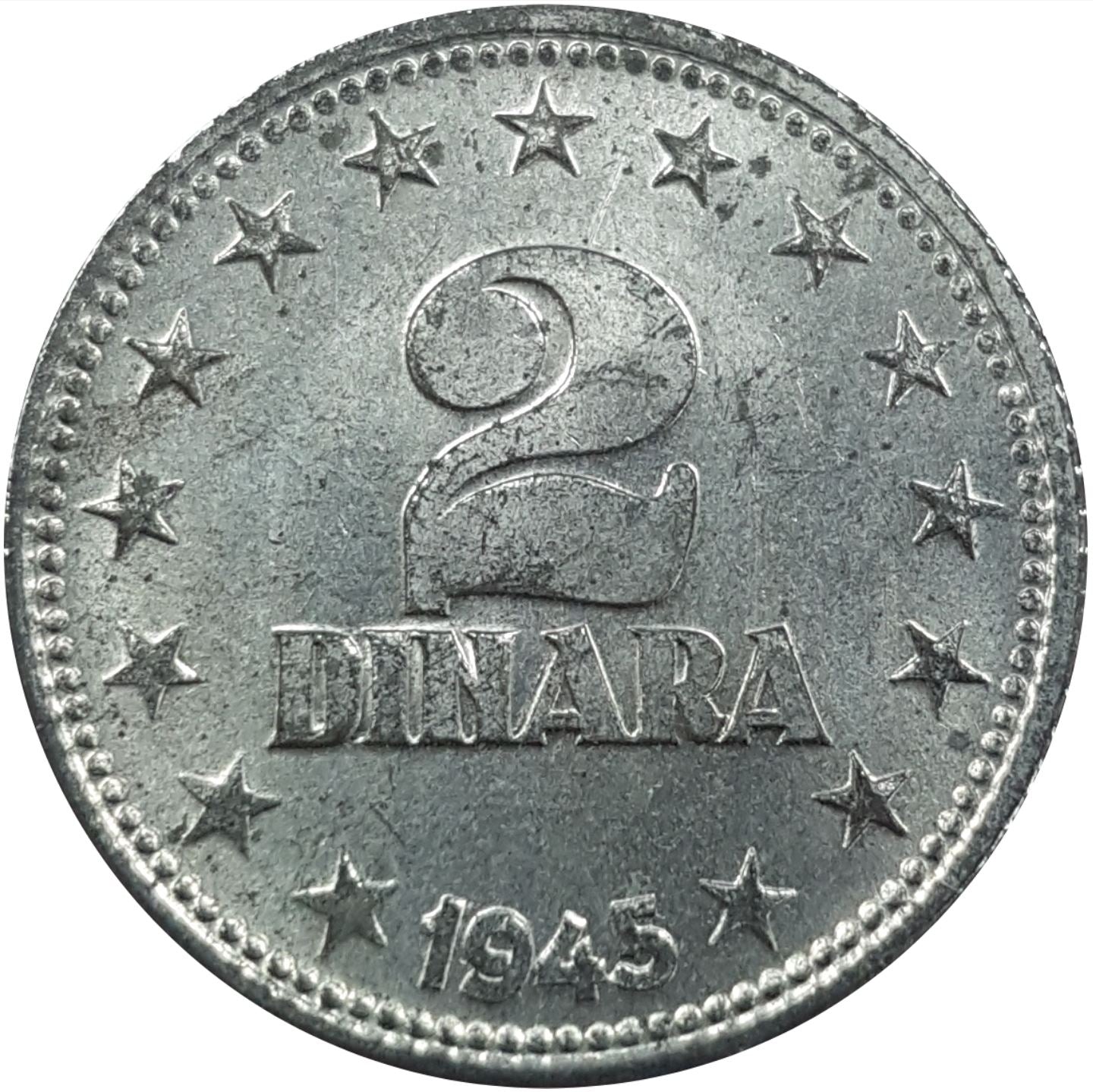 Yugoslavia | 2 Dinara Coin | Flame | Stars | KM27 | 1945