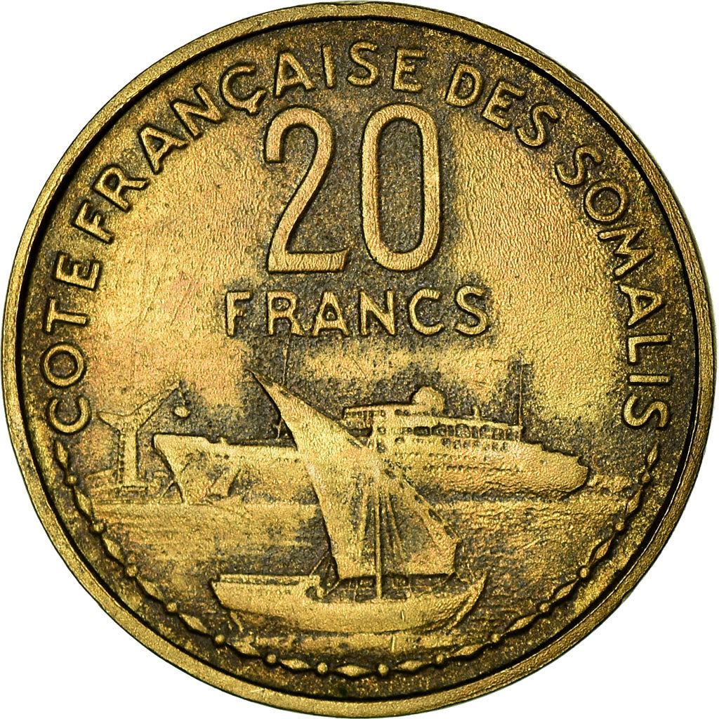 French Somaliland | 20 Francs Coin | Marianne | Dhow | Ocean Liner | Km:7 | 1952