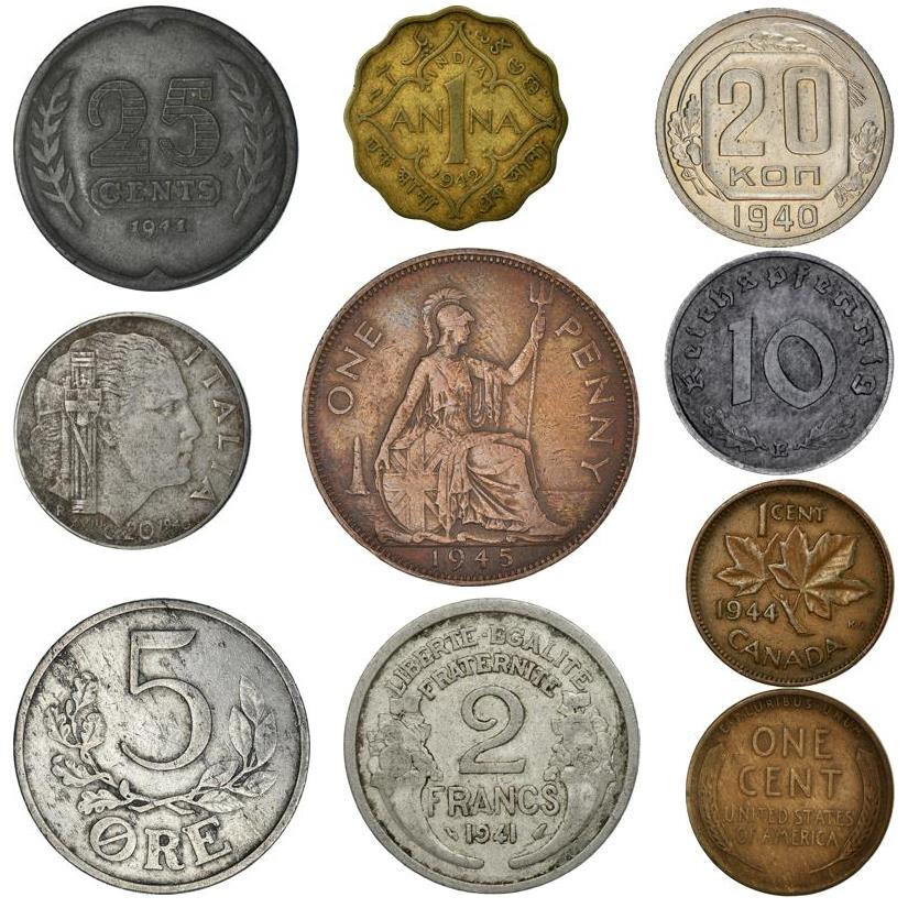 Mixed Coins From WW2 Participants | WWII Countries | Wartime Coins | Allied Powers | Axis Powers | Coins From World War 2 | Second World War | 1939-1945