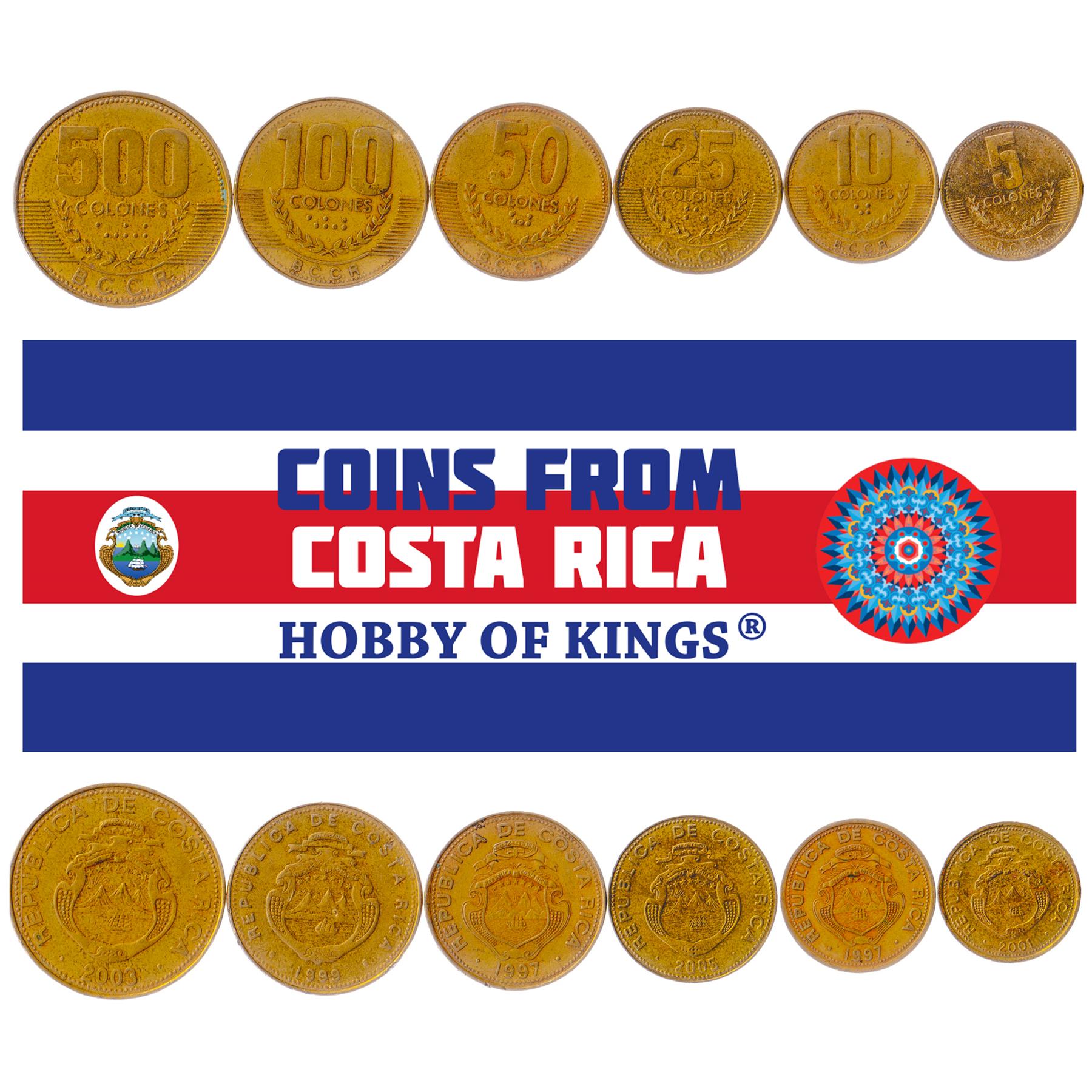 Costa Rica | 6 Coin Set | 5 10 25 50 100 500 Colones | 1997 - 2005