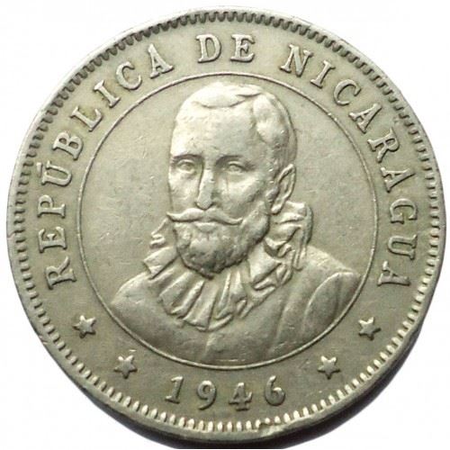 Nicaragua | 25 Centavos Coin | Explorer | Sun | Volcanos | Km:18.1 | 1939 - 1956