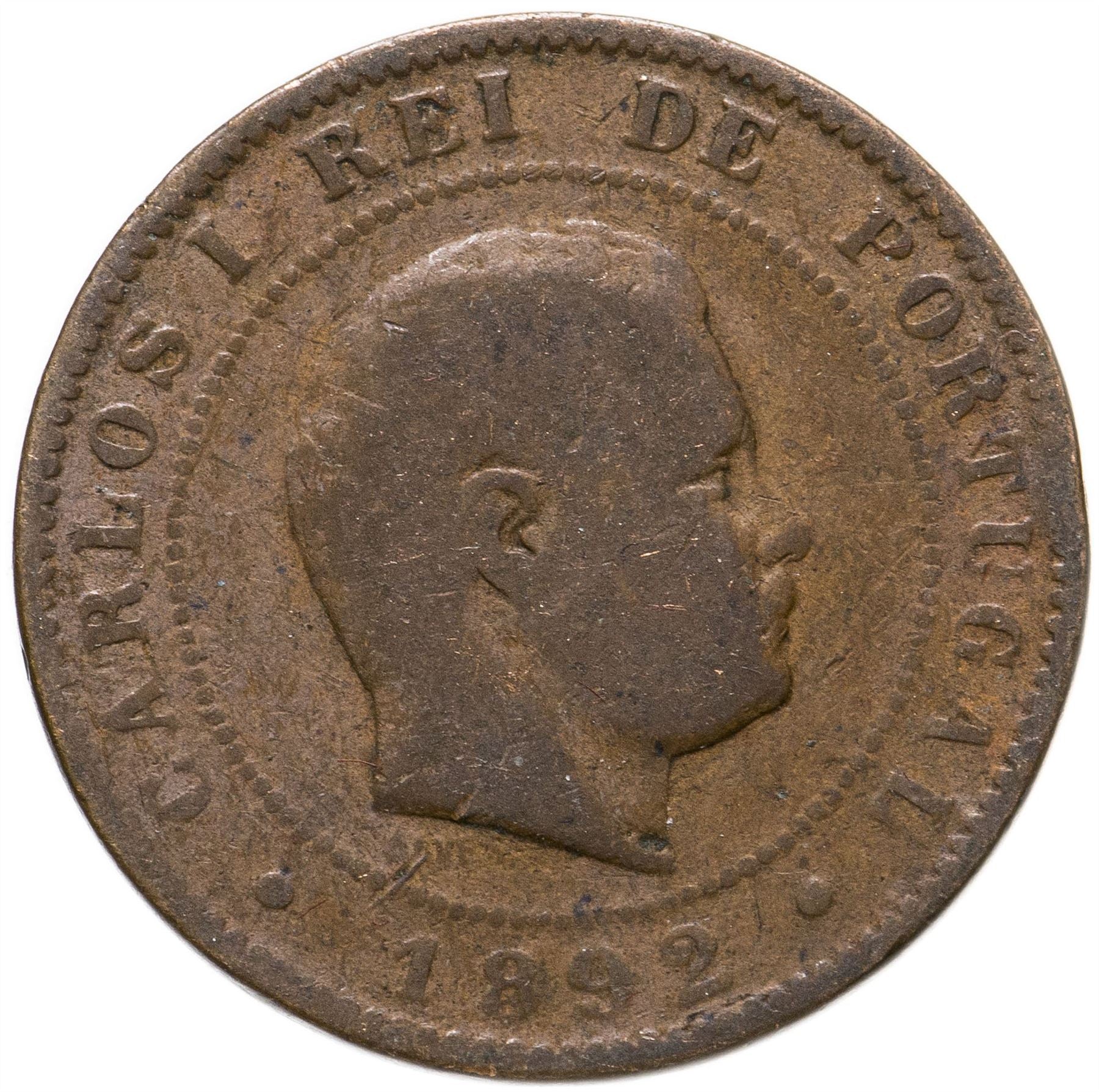 Portugal 10 Reis Coin | King Carlos I | KM532 | 1891 - 1892