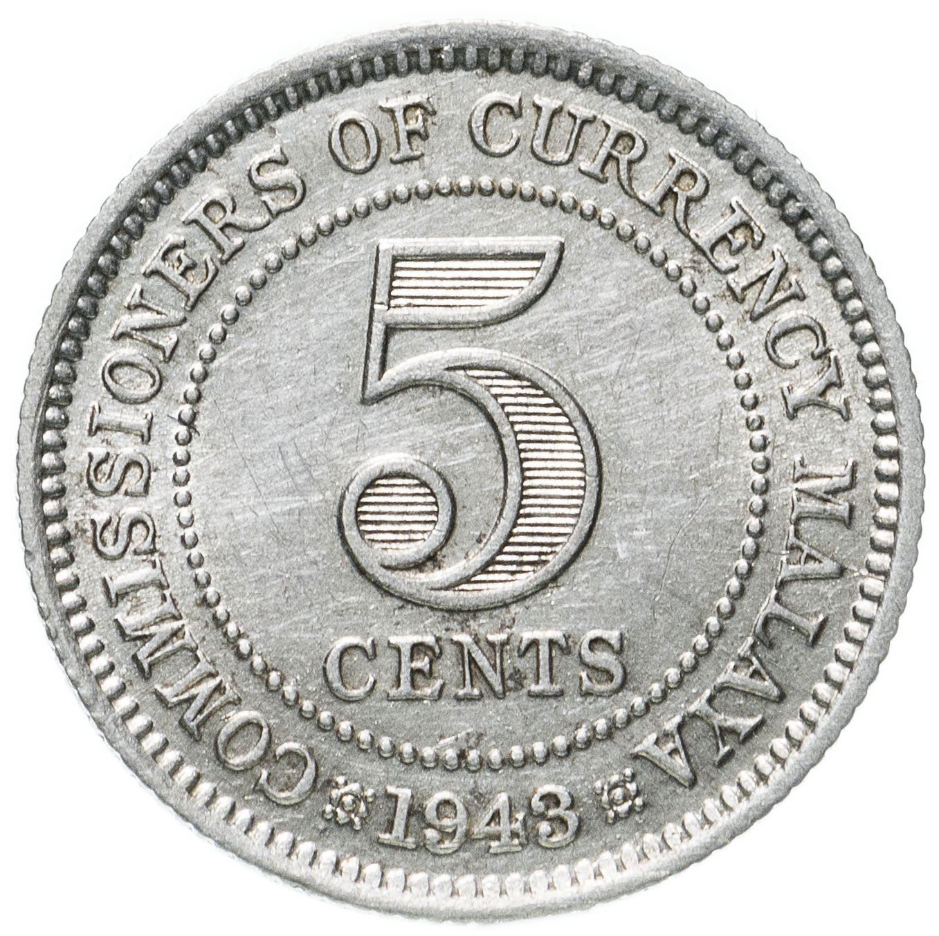 Malaya | 5 Cents Coin | George VI | Km:3A | 1943 - 1945