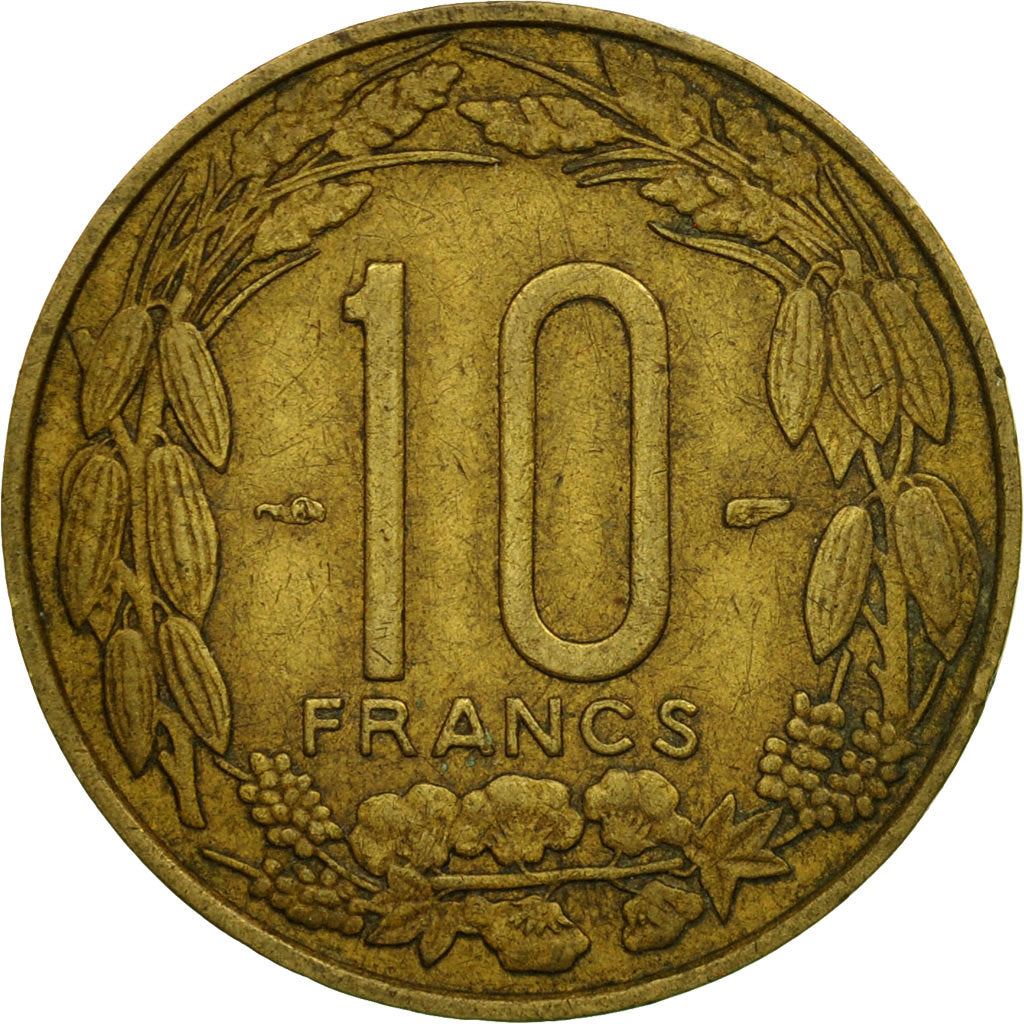 French Equatorial Africa | 10 Francs Coin | Antelope | Crops | Wreath | Km:11 | 1958