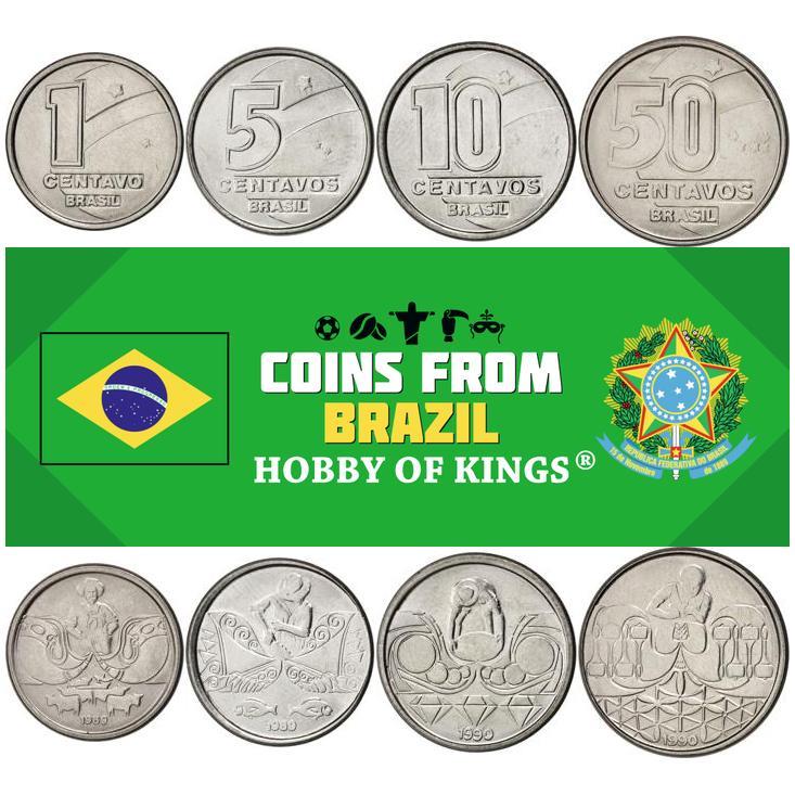 Brazil | 4 Coin Set | 1 Centavo 5 10 50 Centavos | 1989 - 1990