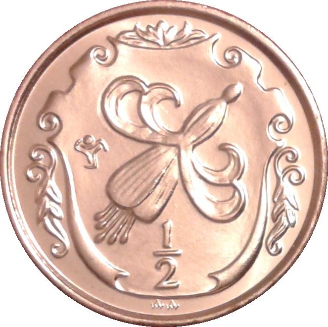 Isle of Man 1/2 Penny Coin | Queen Elizabeth II | Fuchsia Flower | Shield | KM142 | 1985