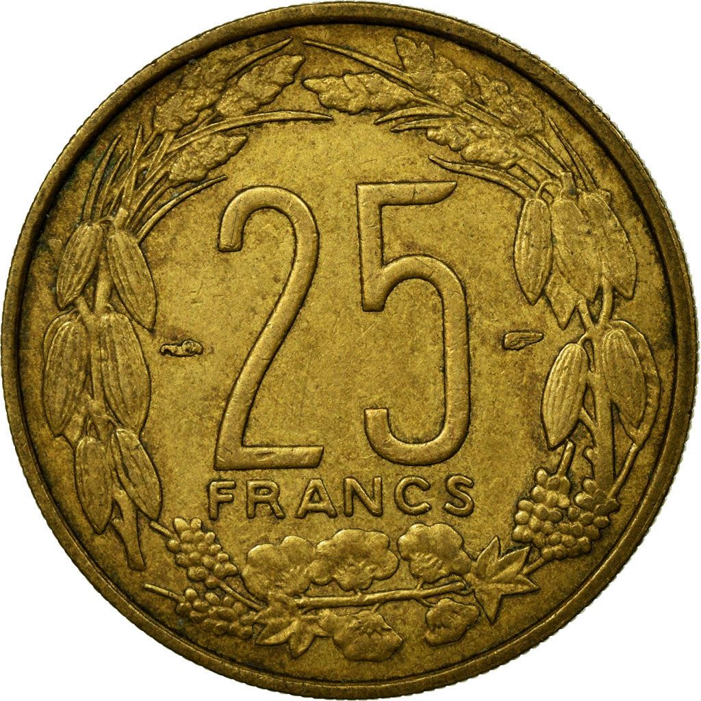 French Equatorial Africa | 25 Francs Coin | Antelope | Crops | Wreath | Km:12 | 1958