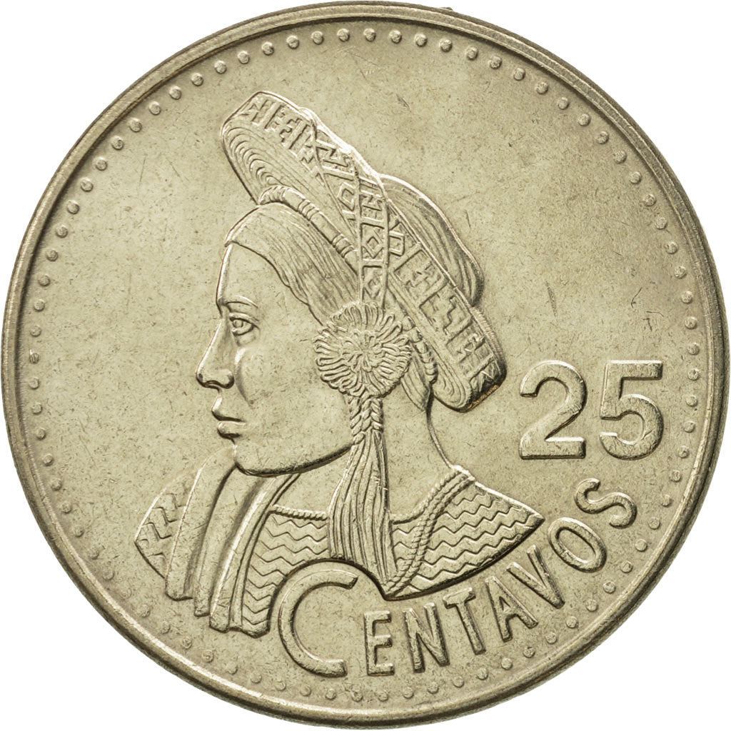Guatemala | Pièce de 25 centavos | Buste indigène | Km:278 | 1977 - 2000