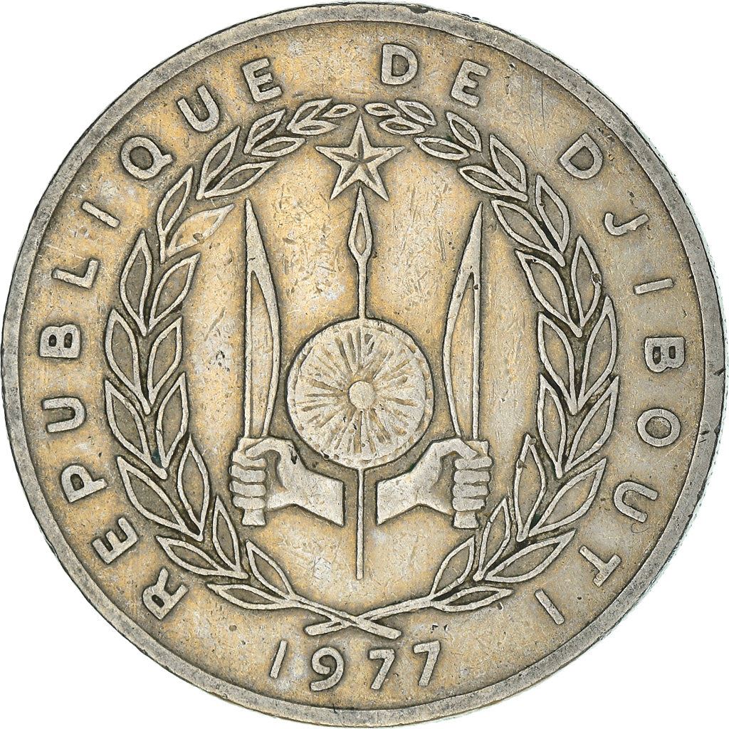 Djibouti | 100 Francs Coin | Knife | Spear | Shield | Dromedary Camels | Km:26 | 1977 - 2017