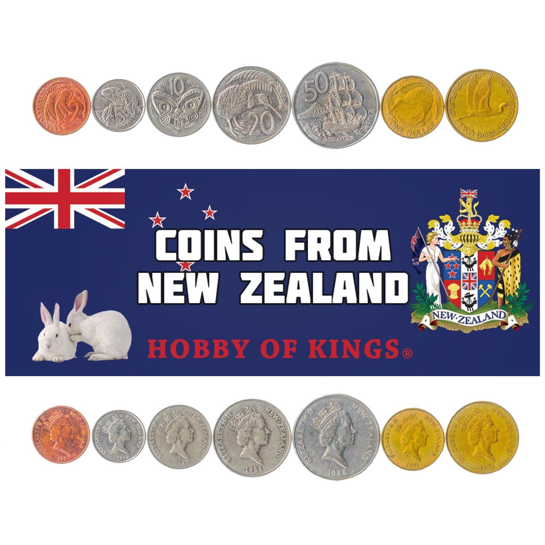 New Zealand | 7 Coin Set | 2 5 10 20 50 Cents 1 Dollar 2 Dollars | 1986 - 1998