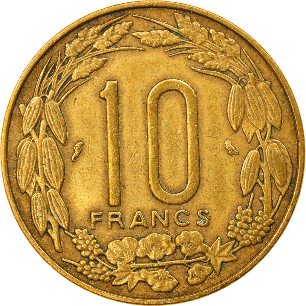 Central African States | 10 Francs Cfa Coin | Antelope | Crops | Km:2A | 1965 - 1972